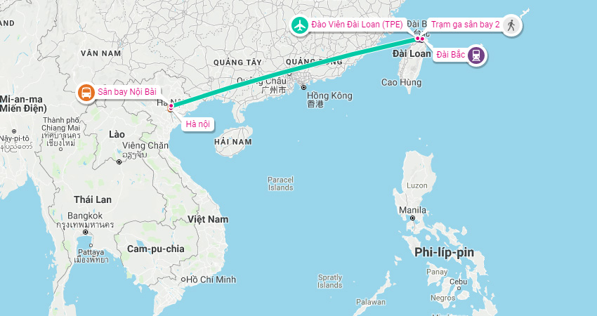 Khoảng cách từ Việt Nam đến Đài Loan