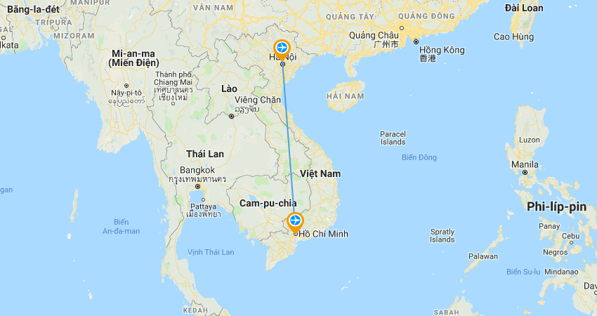 Từ Hà Nội vào Sài Gòn bao nhiêu km