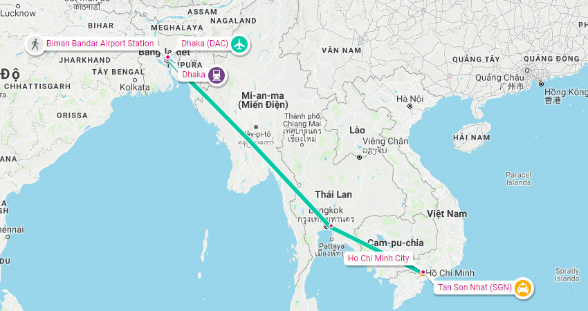 Thời gian bay từ Việt Nam sang Bangladesh