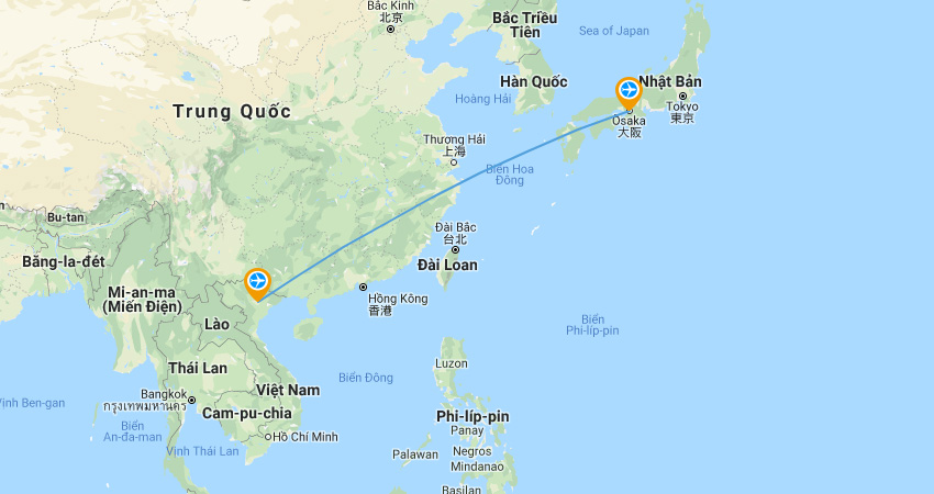 Thời gian bay từ Hà Nội đến Osaka