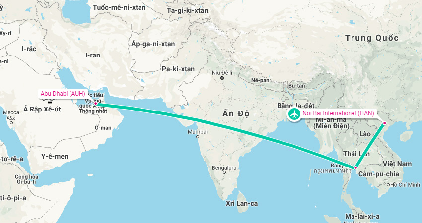 Thời gian bay từ Hà Nội đến Abu Dhabi