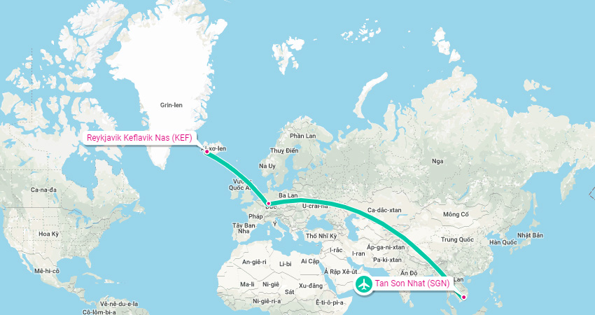 Thời gian bay từ Việt Nam sang Iceland